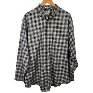 LL Bean Mens Plaid Button Down Shirt Army Tartan XL Regular Cotton